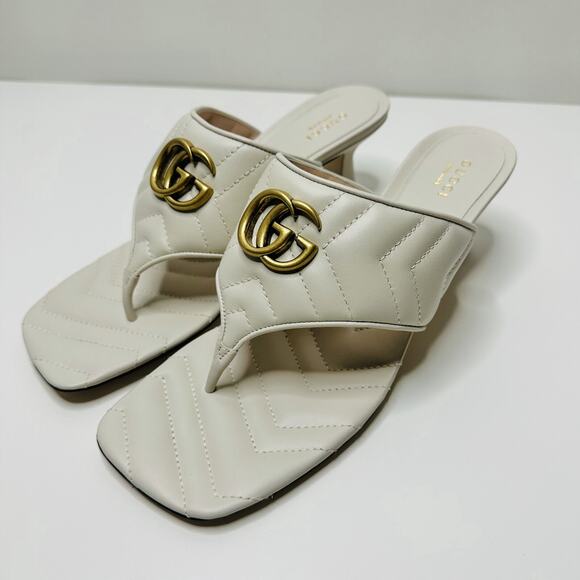 Gucci Marmont Chevron Double G 40/ US 10 Thong Heel Sandals White Leather NIB - Picture 7 of 15
